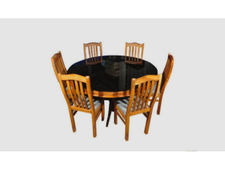 DINING TABLE TEAKWOOD (6 seater) ROUND Glass TOP +Sofa set Teak wood (5+1+1)